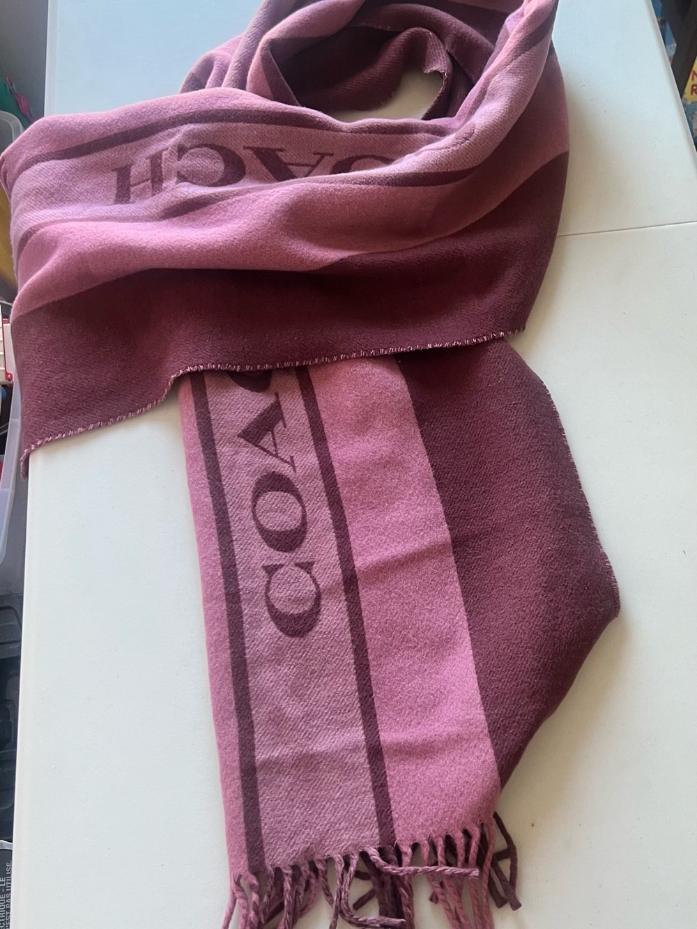 COACH Two-Tone Pink Wool Logo Scarf
